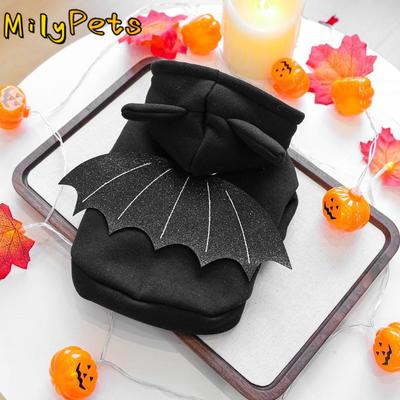 Creative Casual Halloween Pet Clothes Fashion Warm Dog Bat Hoodie with Wings Soft Pet Cosplay Clothes Festival Party