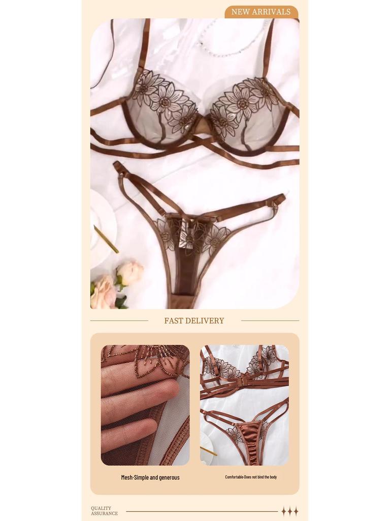 Embroidered Mesh Low-Waist French Lingerie Set