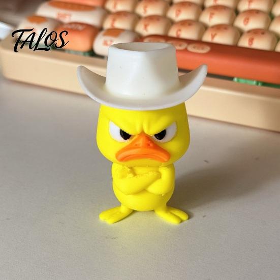 Cadeau Drôle pour Amis Canard en Colère Figurine de Bureau, Décoration de Bureau Jaune Imprimée en 3D avec Petit Chapeau de Cowboy en Résine, Petit Animal Ornement Maison