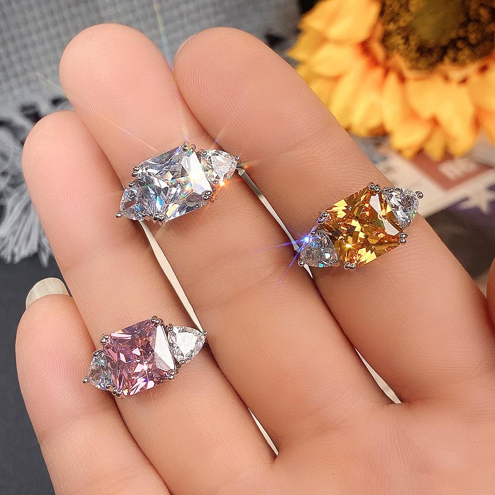 Super Flash Princess Square Ring Female, Pink Zircon Eight Hearts Eight Arrows Imitation Diamond Ring