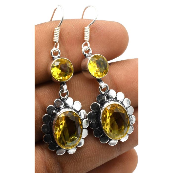 Citrine Gemstone Ethnic Handmade Drop Dengle Earring Jewelry ER 150