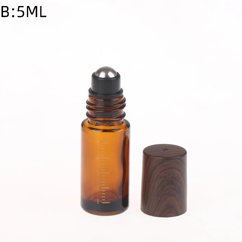 5ml 10ml Bursztynowe Przezroczyste Szklane Butelki Roll-on Plastikowa Nakrętka Imitująca Drewno Próbne Buteleczki z Kulka do Olejków Eterycznych Perfum