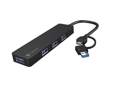 Hub USB Natec Mayfly 4xUSB 3.0 Czarny USB-C + Adapter USB-A