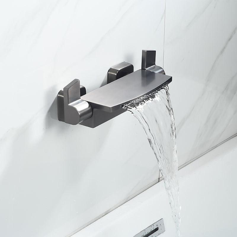 

Brushed Gold Bath and Shower Faucet Set Wall Mounted Brass Gray Waterfall Bathtub and Shower Mixer Black Bathroom Taps Brass серый