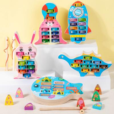 Frühe Bildung Puzzle für Kinder Farbe Alphanumerisch Kognitives Zuordnen Angeln Holz Desktop Interaktives Spiel