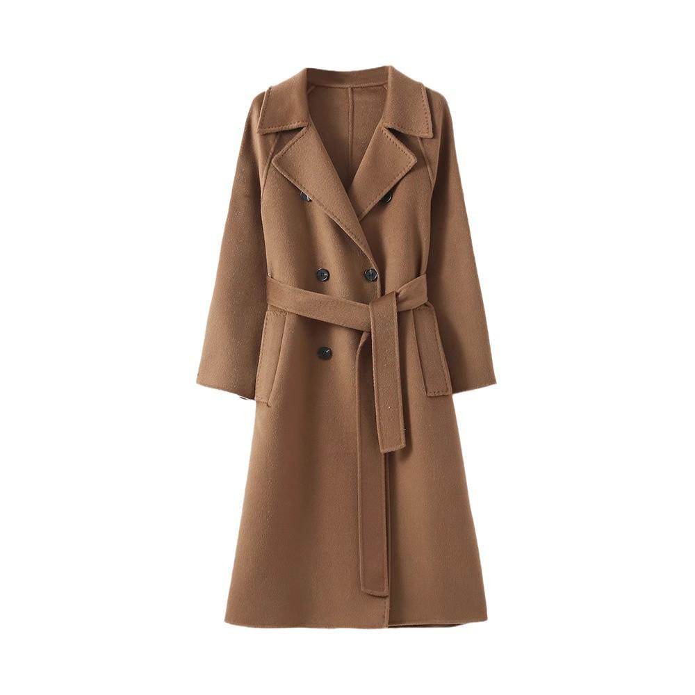 Women's Double-Breasted Wool Overcoat - Extended Trench Coat for Autumn/Winter