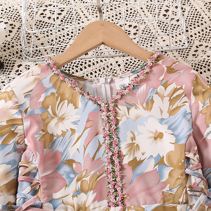 Girl Long Sleeves Floral Print Dress Children Kid Casual Princess Dresses Clothes