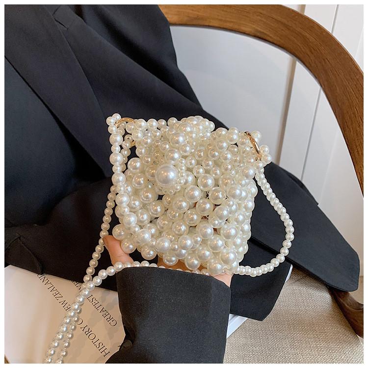 Crossbody Pearl Woven Bag Suitable For Girls Handmade Bead Bag For Daily Outfit