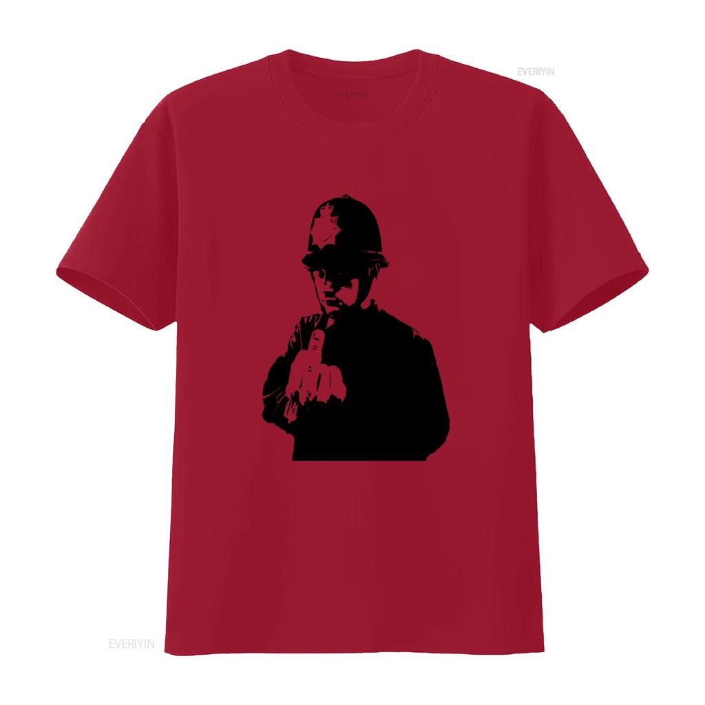 Mens Banksy Rude Policeman Copper Graffiti Art T Shirt Streetwear Fashion vintage Washed Versatile homme Casual streetwear