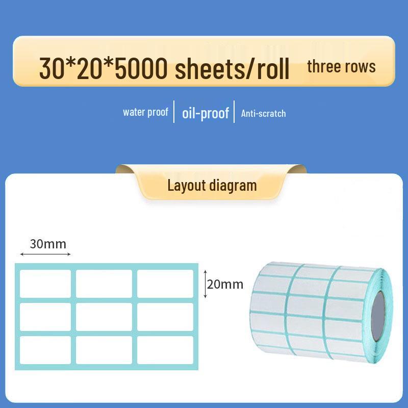 Double Row Thermal Paper Self-Adhesive Labels for QR Code & Barcode Printing, Water/Oil/Heat-Resistant, Free Shipping