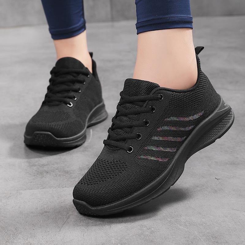 Spring and Autumn Women's Shoes Mesh Breathable Sneakers Women's Walking Casual Travel Shoes Lightweight Flying Weaving Student Running Shoes