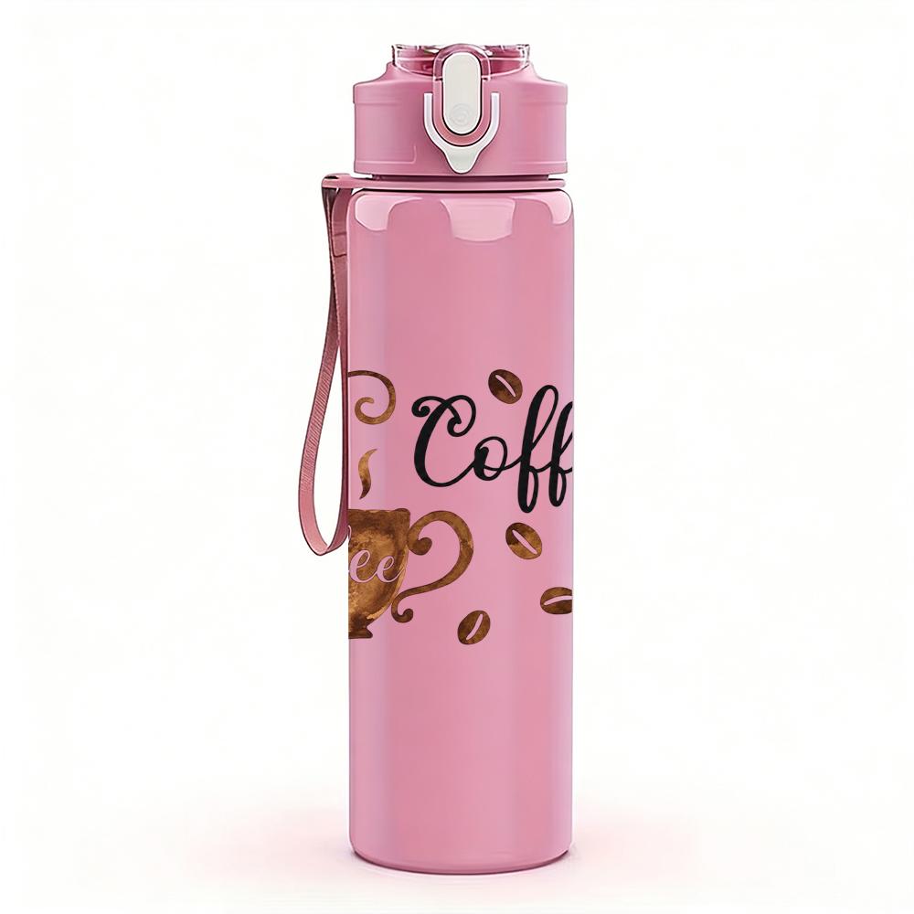 1PC Vintage Coffee Time Text 750ml Color Plastic Sports Water Bottle Leakproof Flip Straw Lid Suitable for Sports Office Home Use