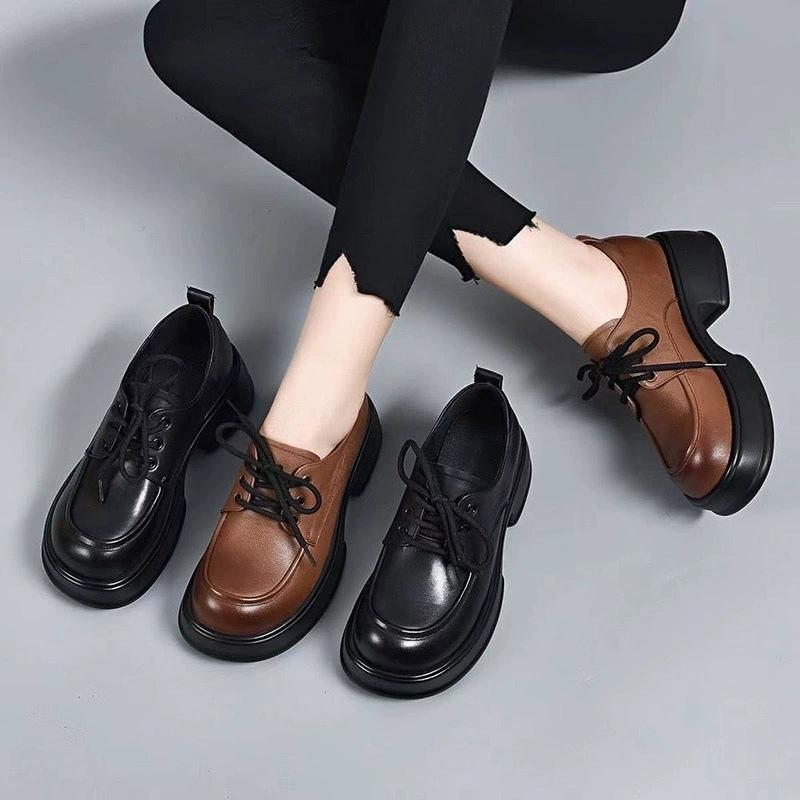 British Style Platform Lace-up Small Leather Shoes Soft Sole Comfortable Commuting Single Shoes Women's Shoes 2025 Spring and Autumn New Loafers