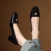 New Women's Fashion Single Shoes Square Head High Heel Small Leather Shoes Casual and Comfortable Rubber Sole Large Size Solid Color Four-season Sing
