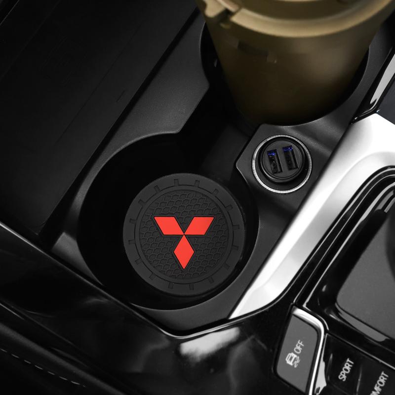 cwnqah1 cwmvjg1 2Pcs Car Logo Silicone Water Cup Pad Cushion For Mitsubishi Lancer Ralliart ASX Mirage Pajero Xpander Attrage L200 Eclipse Cross