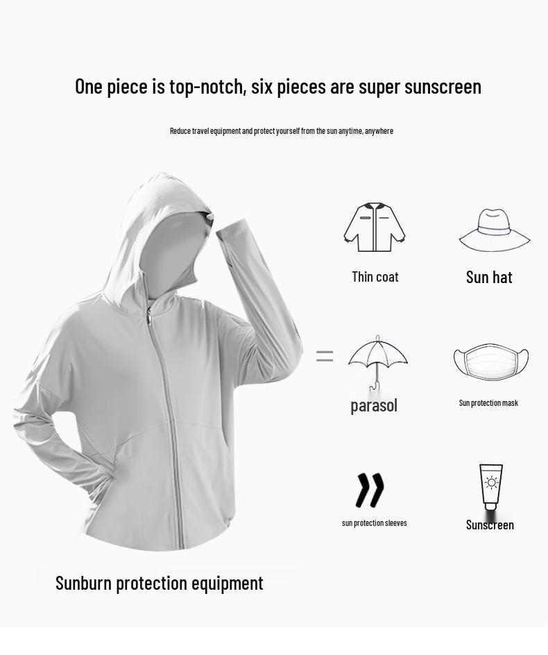 Women's Ice Silk UV Protection Hooded Cardigan - Summer Thin, Breathable, Loose-Fit, Slimming, Versatile.