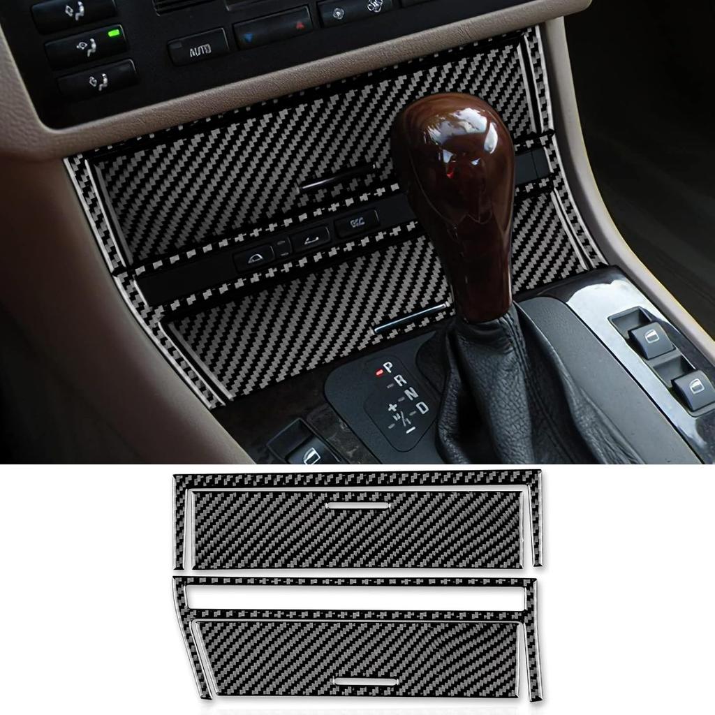Carbon Fiber for BMW E46 1998-2006 Gear Shift Warning Button & Cup Holder Trim – Black Carbon Fiber Interior Panel Deco Cover.