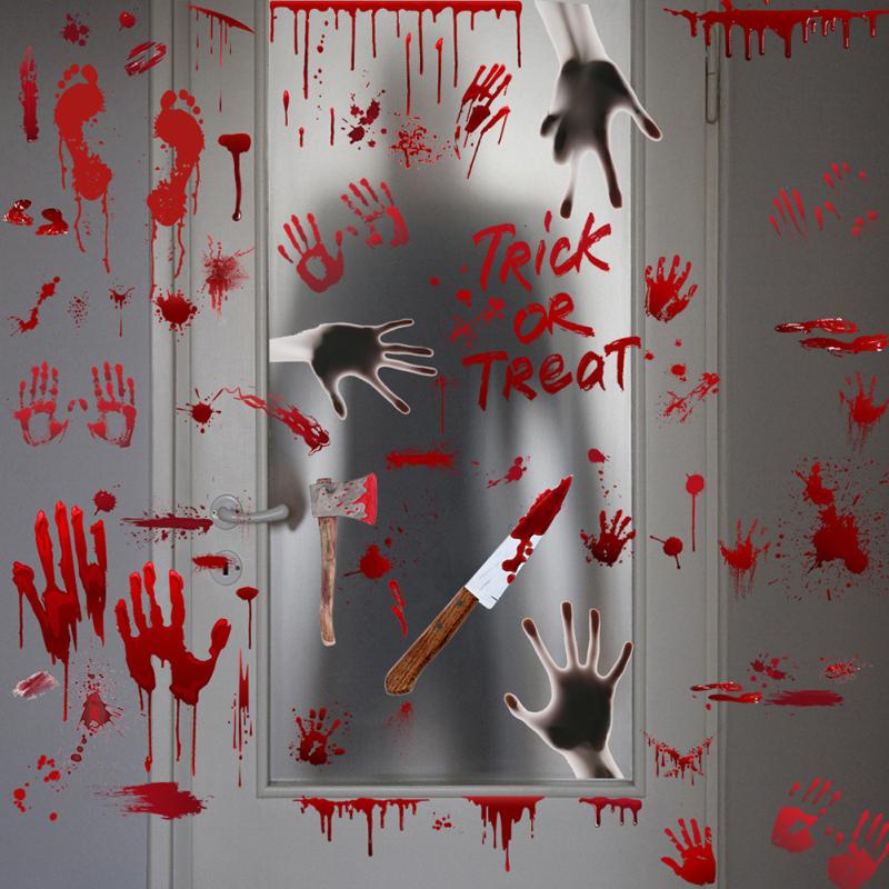 Halloween Decoration Bloody Handprints Footprints Pattern Wall  Stickers