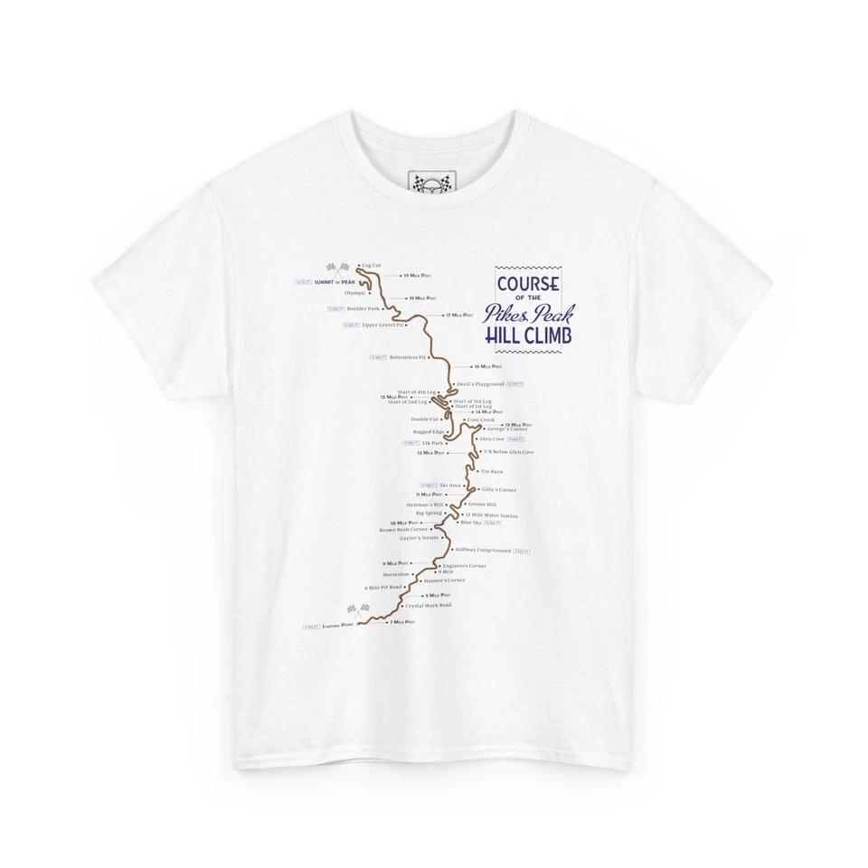 

Pikes Peak Hill Climb Retro T-Shirt - Colorado Race Track Map Tee - Racing Gift S