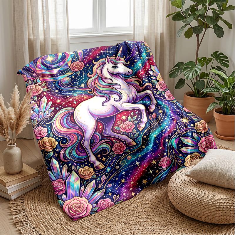 Fantasy Unicorn with Rainbow and Hearts Theme Blanket Lightweight Warm Flannel Blanket Decorative Throw Blanket for Home Decoration
