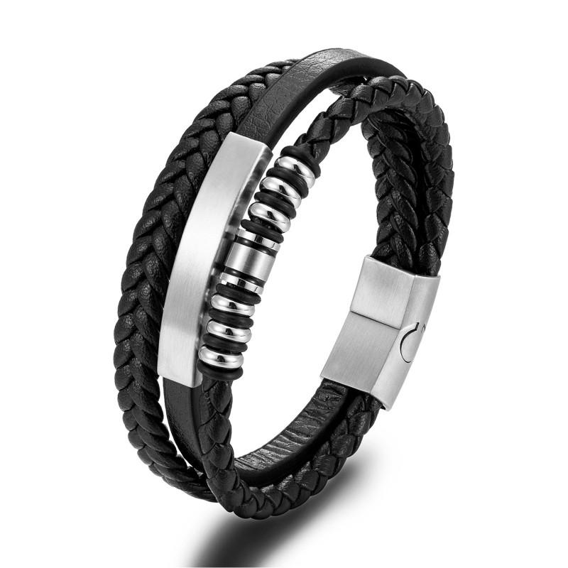 Mens Stainless Steel Braided Multi-Layer Bracelet With Magnetic Clasp Geometric Design Fashion Minimalist Jewelry
