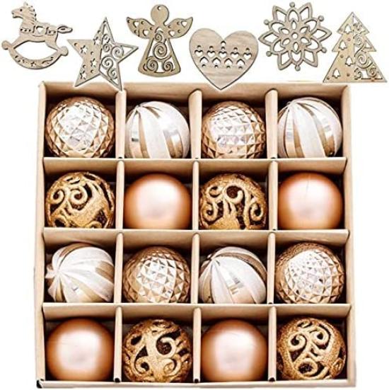 

wemitas Рождественское украшение на елку Скандинавский 6 12 шаров в комплекте Украшения, 6 см, Набор из 16 шаров, Стиль, Разновидности, (Коричневое золото)