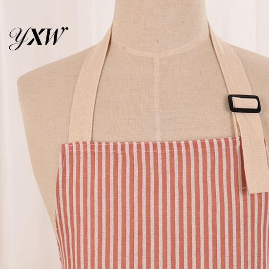 Kitchen Tool Storage Apron Cotton Linen Striped with Pocket Breathable Waterproof Oil-proof Bib Adjustable Men Women Chef Cooking Baking Sleeveless