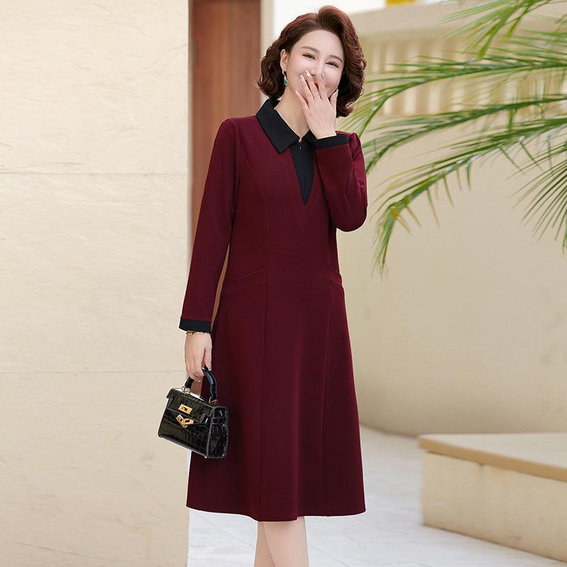 2025 Elegant Spring & Autumn Long-Sleeved Dress for Middle-Aged Women: Stylish & Noble