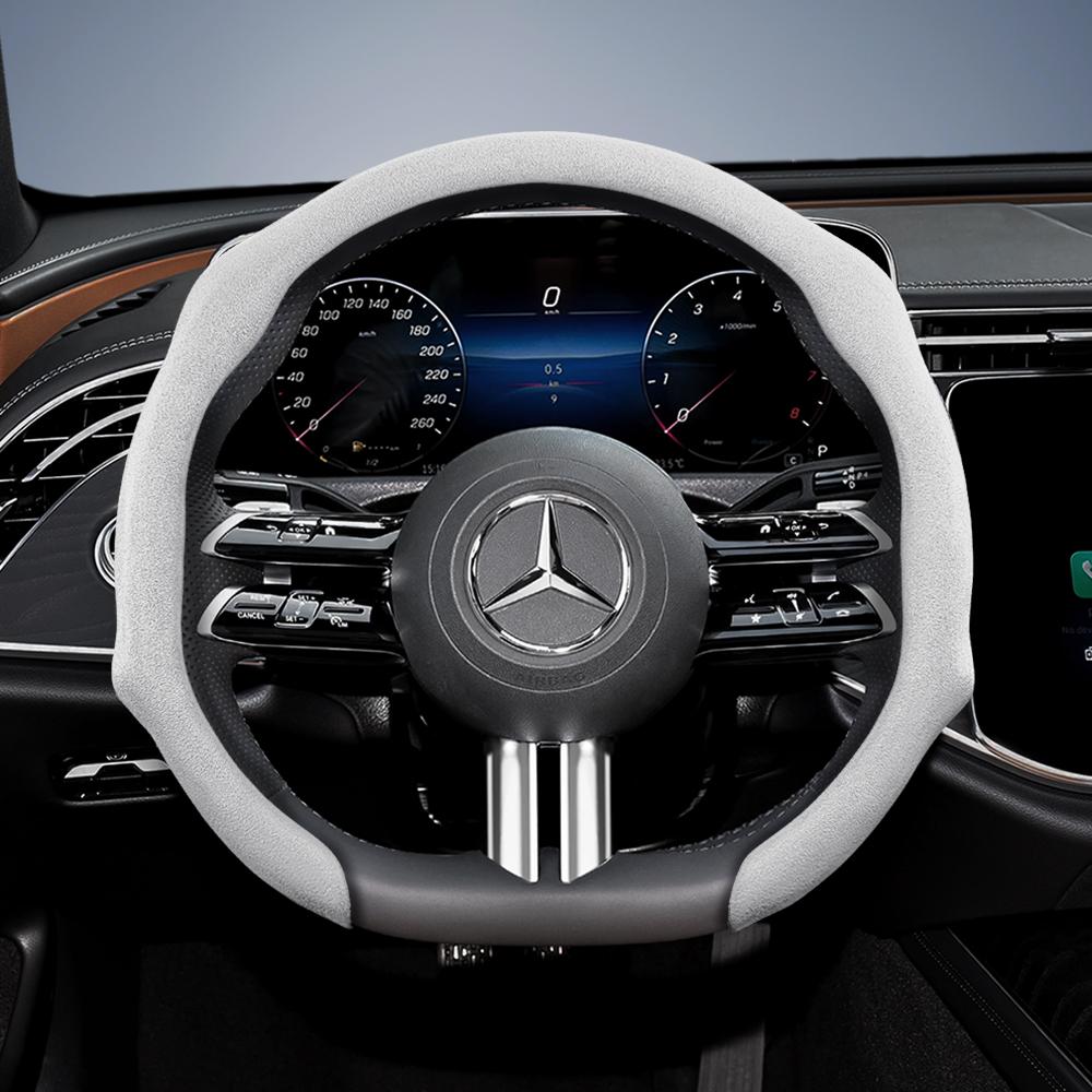 Suitable for Mercedes-Benz Premium Suede Snap-On Steering Wheel Covers, Non-Slip and Durable, Available In Round and D-Shaped Designs