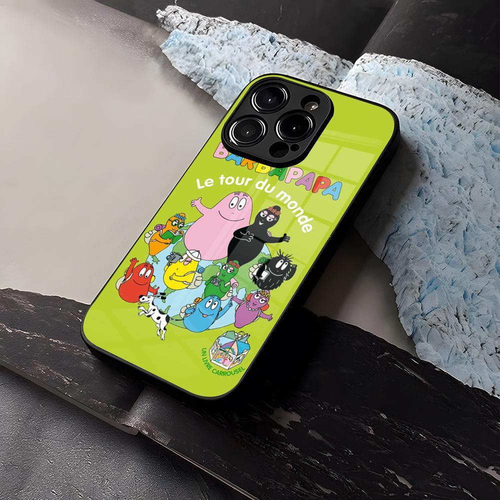 Cartoon B-Barbapapa Phone Case Tempered Glass For IPhone 16 13 14 12 15 11 Pro Max Plus Mini X XR SE2020 Coque