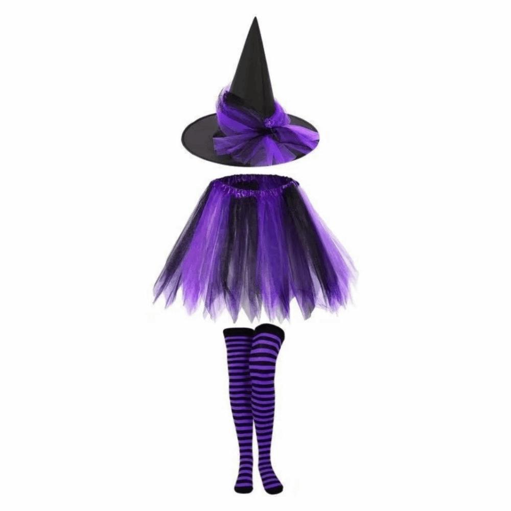Costume da Strega per Halloween Calzini a Strisce Set Cosplay da Mago Set Gonna Tutù da Strega Cosplay