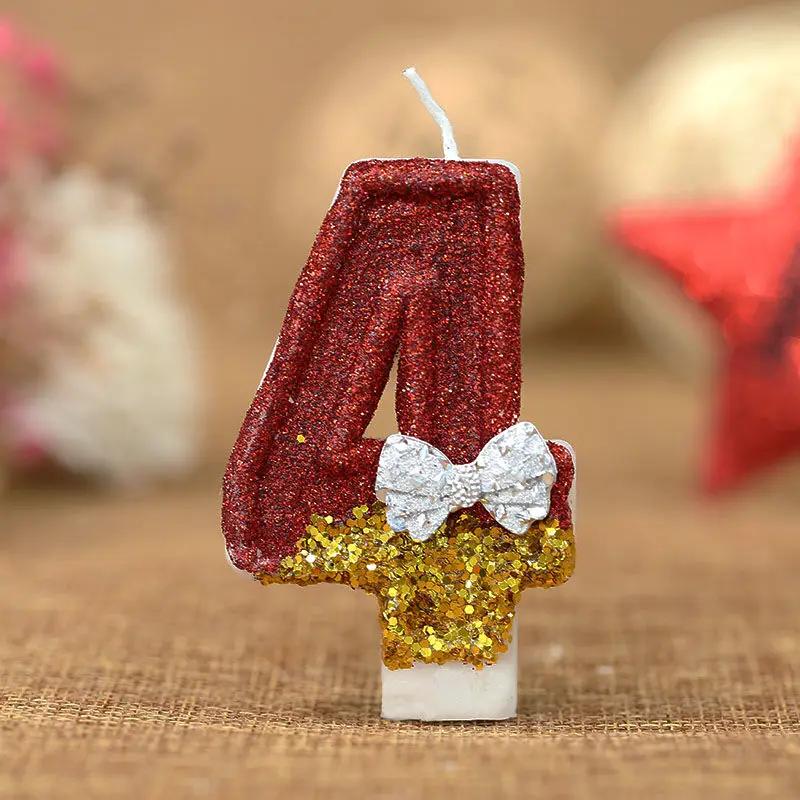 New Bow Birthday Candle, Creative Handmade Cake Candle Red Gold Digital Candle 0 To 9 Characters Independent Packaging Candle