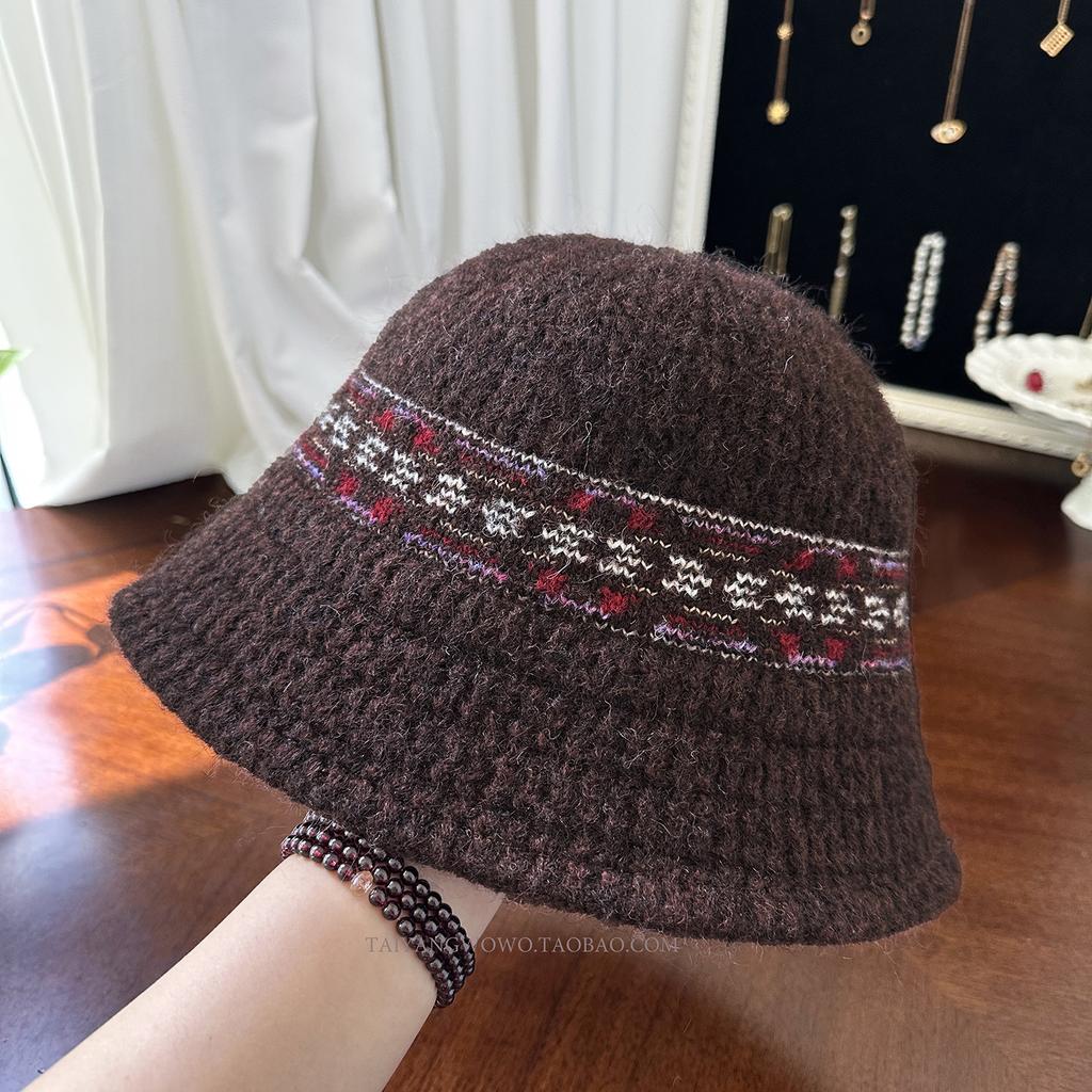Knitted Fisherman Hat for Women In Autumn and Winter Versatile Face Showing Small Wool Hat Ear Protection Cold Warm Water Bucket Hat Beige