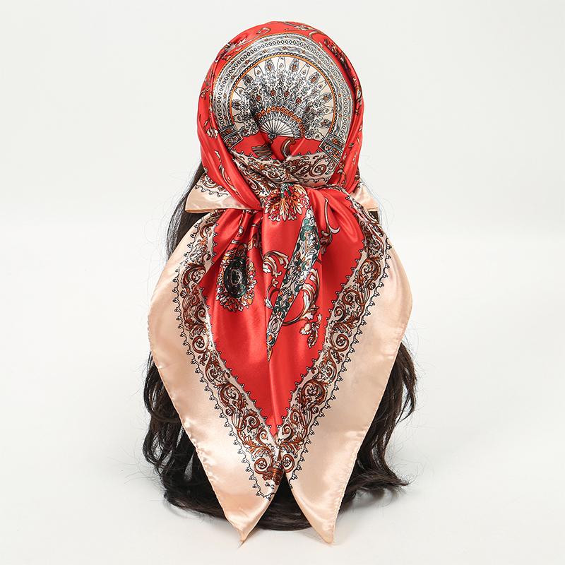 Silk Shawl Square Scarf For Women Print Headband Foulard Satin Hijab Hair Bands Neckerchief Female Head Wraps Bandana