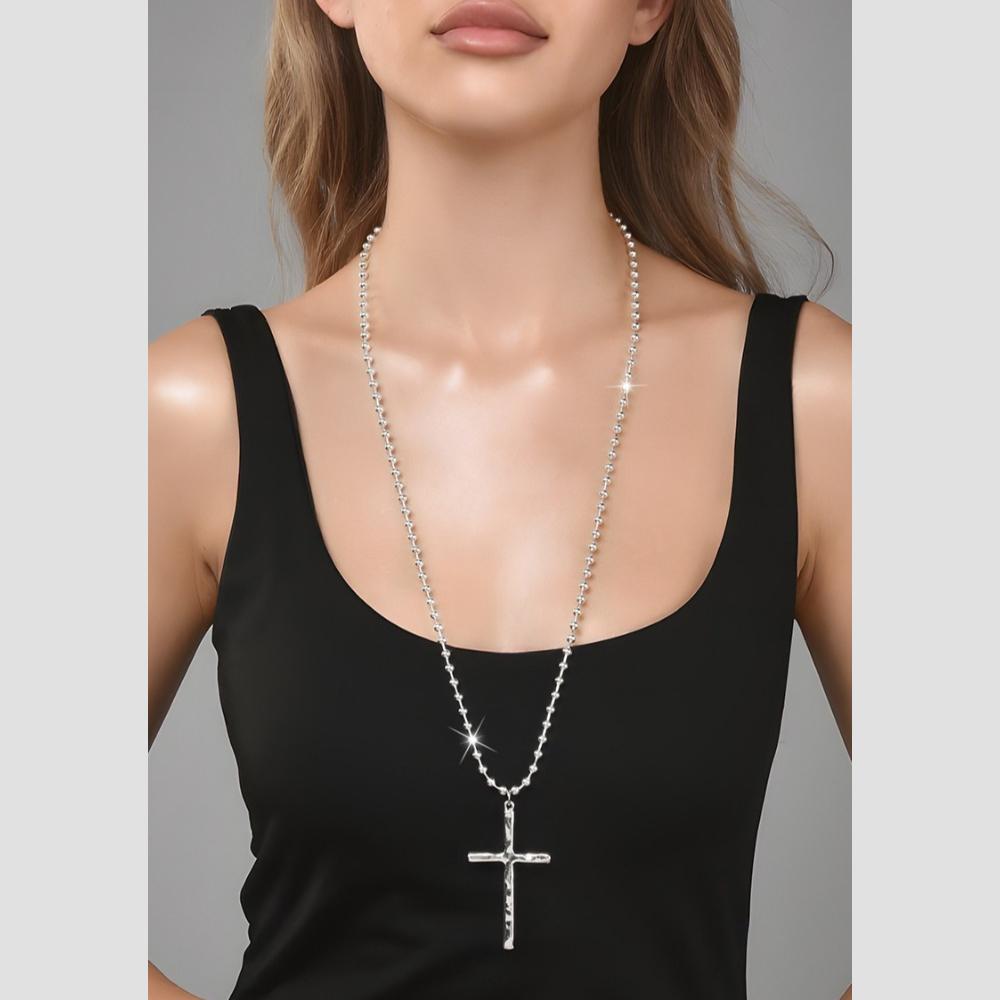 Beaded Chain Cross Pendant Necklace