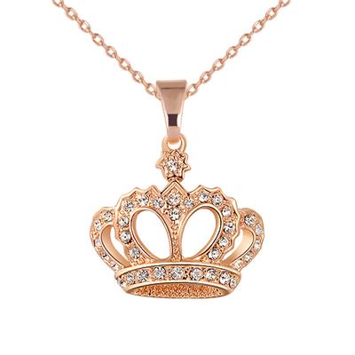C185 Fashion Jewelry Set with Diamond Necklace, Noble and Unique Crown Gold Pendant Sweater Chain