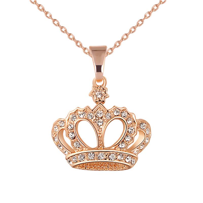 

C185 Fashion Jewelry Set with Diamond Necklace, Noble and Unique Crown Gold Pendant Sweater Chain золотий