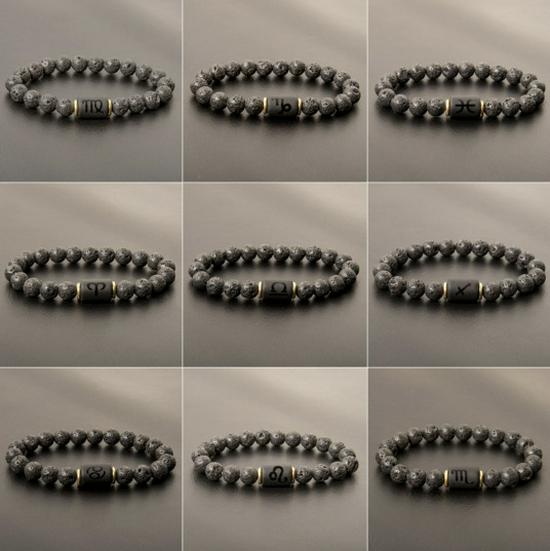 12 Zodiac Crystal Bracelets: Handmade Natural Stone Beaded Jewelry for Couples Aries