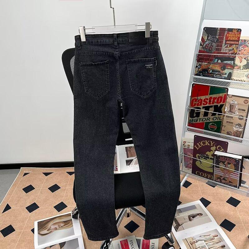 Solid Color Jeans Men's Versatile Trendy Casual Pants Stretch Slim Straight Thickened Long Pants