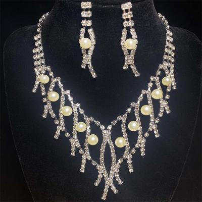 Schmuckset Damen, Strass-Braut-Halskette, Perlen-Ohrhänger, Perlen-Hochzeitsparty-Accessoires