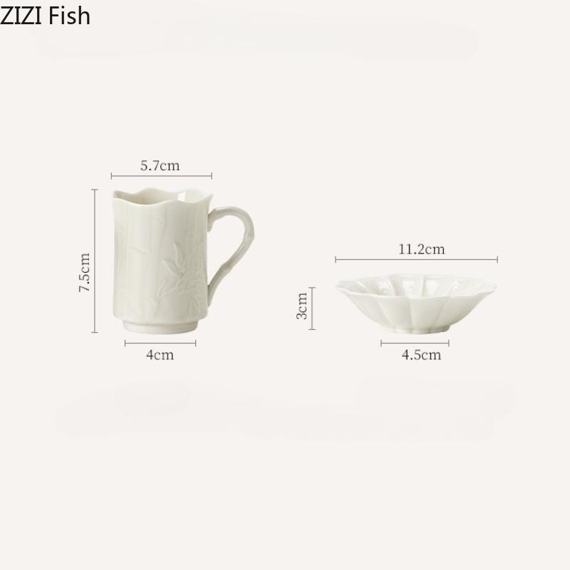 BRBamboo Patterned Ceramic Coffee Cups Saucers Home Dining Table Handmade Ceramic Coffee Cup Afternoon Tea Teacup Coffees Mug GiftEY