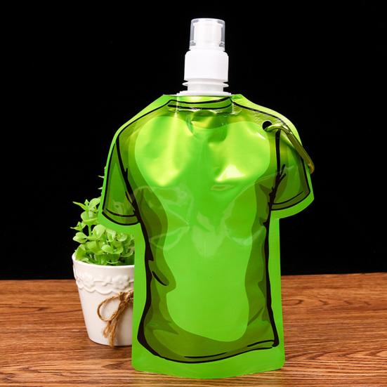 Foldable Water Bottle 500ml BPA Free Reusable T-shirt Shaped Water Pouch Portable Leak-Proof Drinking Bottle Hiking Camping Travel