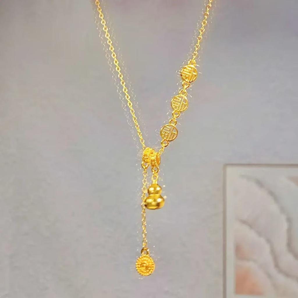 Nowy naszyjnik ze złotą tykwą w stylu chińskim, lekki luksusowy niszowy styl narodowy, temperament, błogosławieństwo
