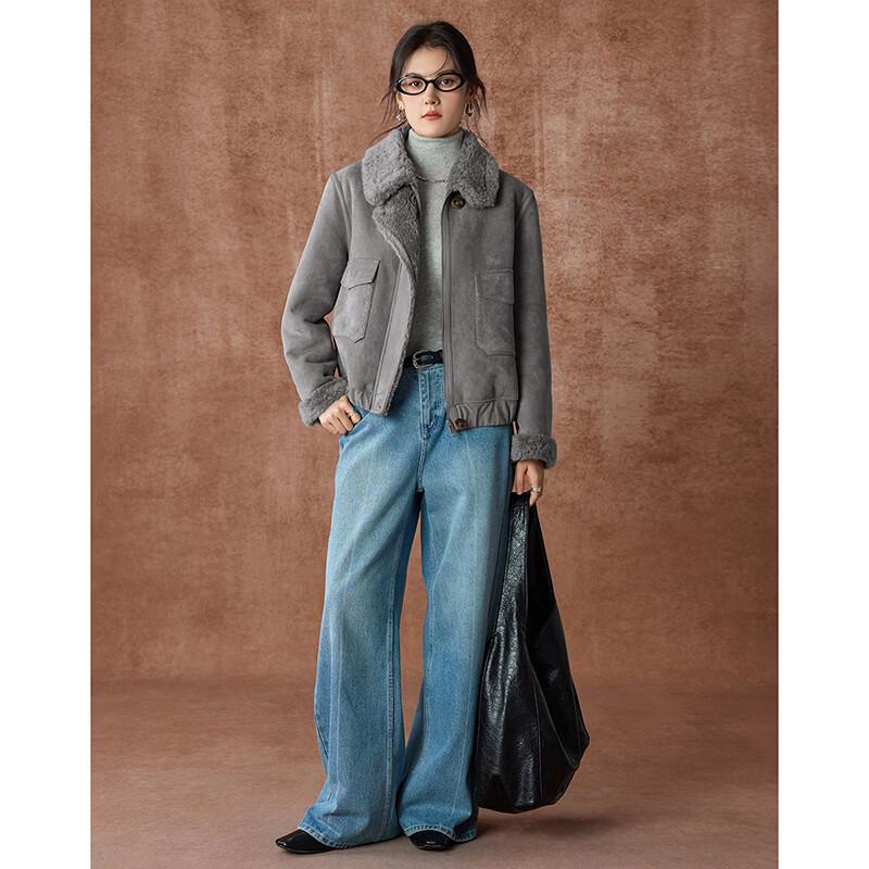 Women's 100% Lamb Wool Barn Style Retro Color-block Fur Coat