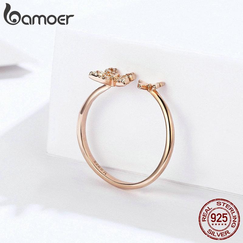 

BAMOER кольцо из 100% серебра 925 пробы и циркона, новое кольцо с бабочкой и феей для женщин, ювелирные изделия из стерлингового серебра SCR087-c