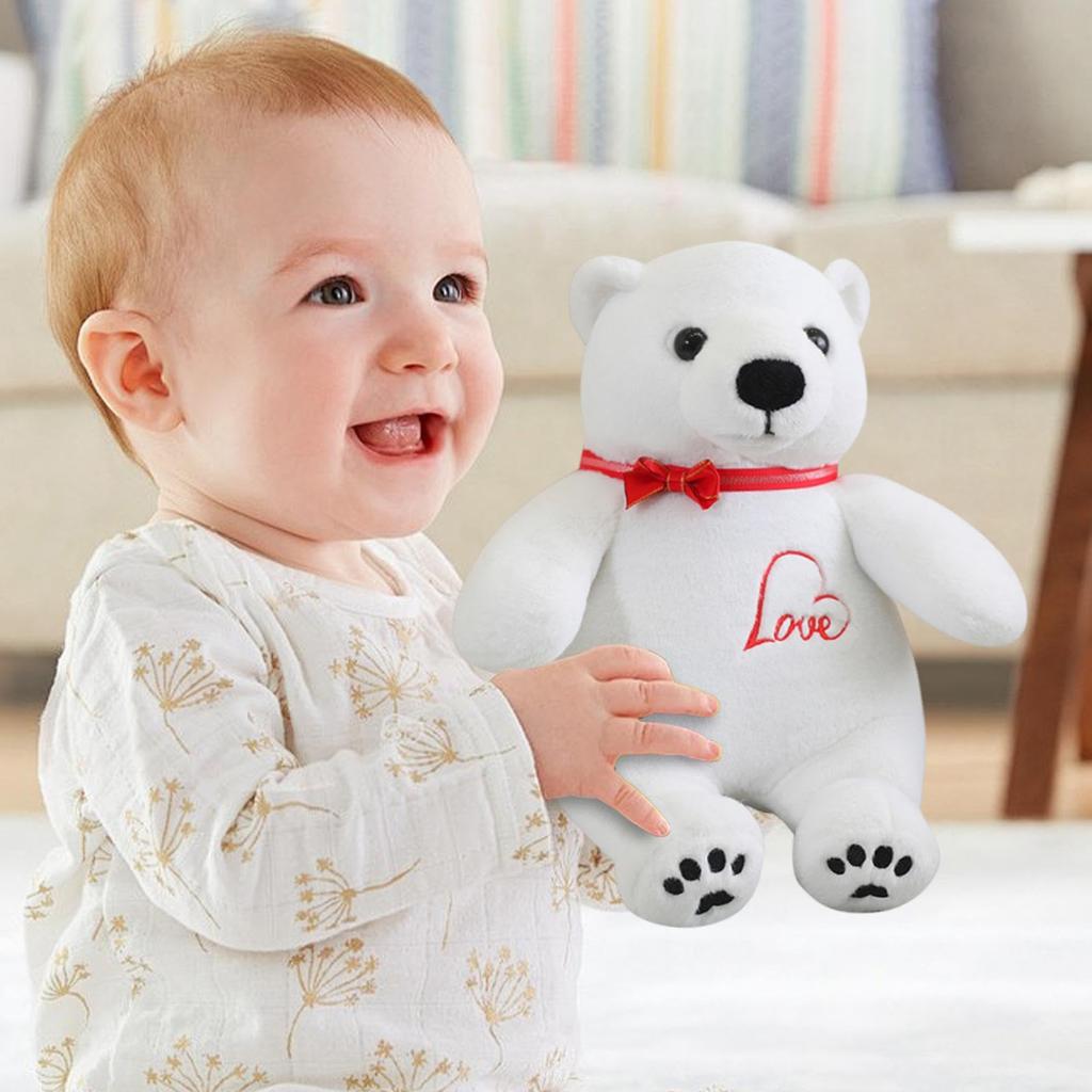 Soft Polar Bear Plush Toy, Cute Stuffed Animal Bear Plushie with Bow, Huggable Kids Cuddle Buddy, Travel Companion for Boys, Teens, Girls, Child Comfo