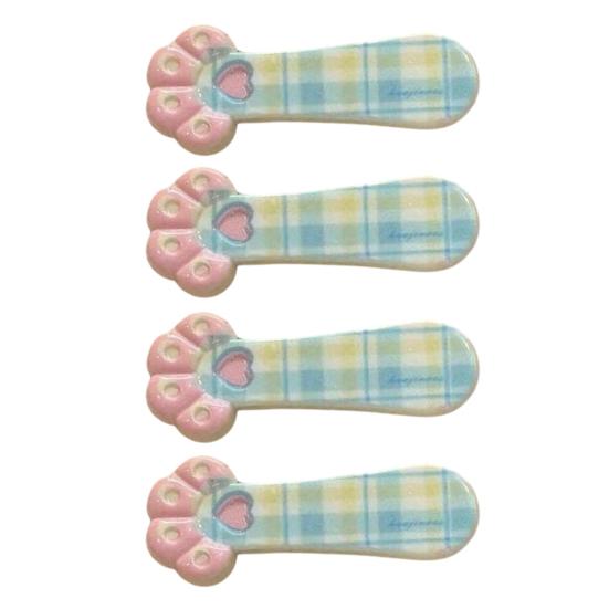 Girl Hairpin Plaid Pattern Cat Paw Shape Hair Clips Stable Clamping Force