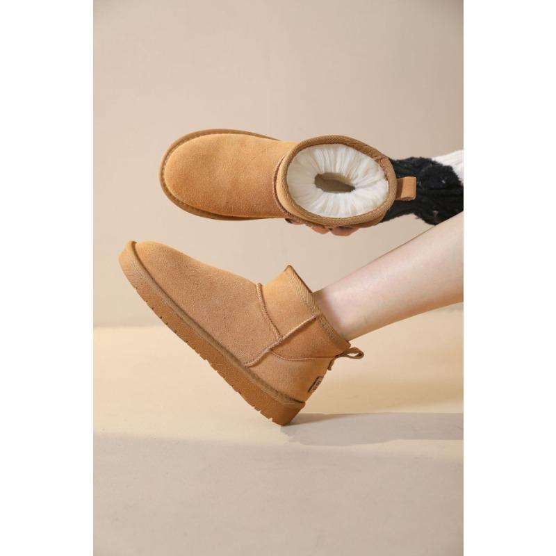 

Женские кожаные большого размера на толстой подошве зимние теплые меховые сноубутсы с подкладкой, ботильоны до щиколотки, нескользящие, для пешего туризма, спортивные, хлопковые ботинки 40