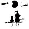 Wall Art Metal Silhouette Witch and Cat Tree Ornament for Fence Garden Lawn