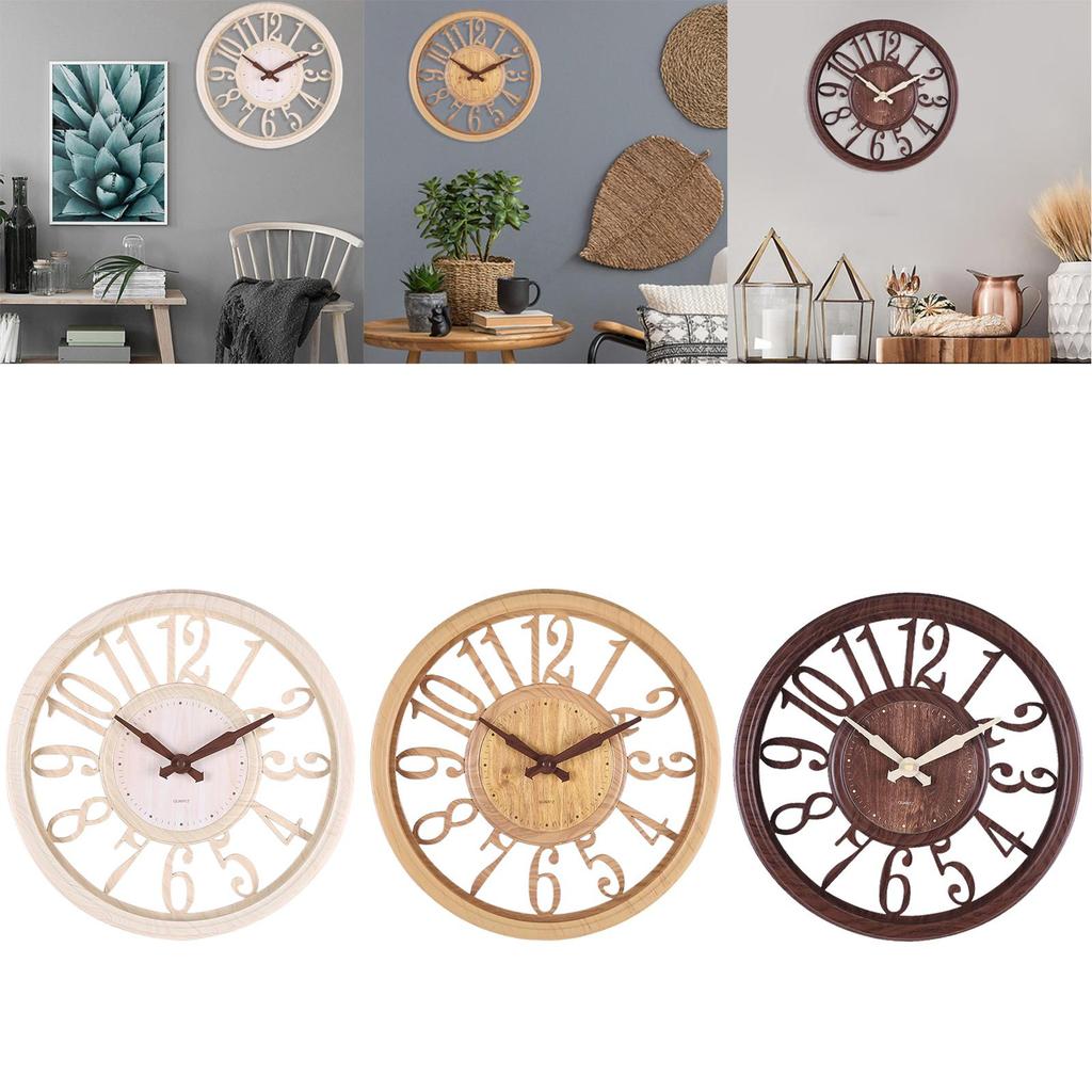 12 inch Retro Wall Clock Hollow Pattern Round Non Ticking Decorative